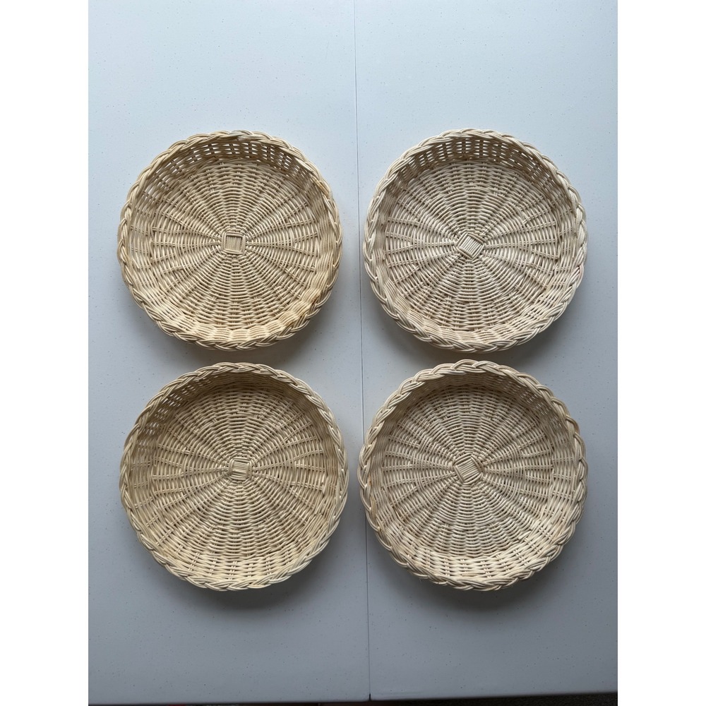 Vintage Wicker Rattan Paper Plate Holders Natural Color Woven Picnic Lot of 4